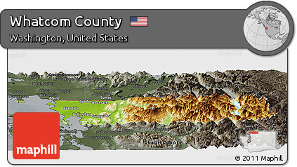 Physical Panoramic Map of Whatcom County, darken, semi-desaturated