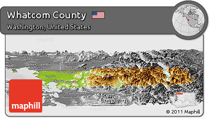 Physical Panoramic Map of Whatcom County, desaturated