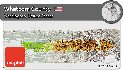 Physical Panoramic Map of Whatcom County, lighten, semi-desaturated