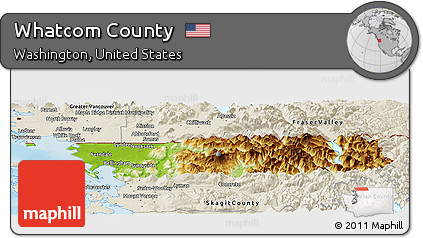 Physical Panoramic Map of Whatcom County, shaded relief outside