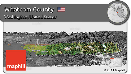 Satellite Panoramic Map of Whatcom County, desaturated