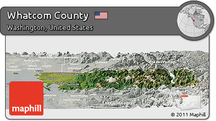 Satellite Panoramic Map of Whatcom County, lighten, semi-desaturated