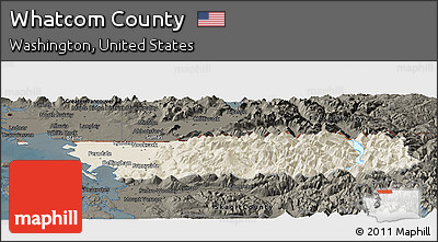 Shaded Relief Panoramic Map of Whatcom County, darken