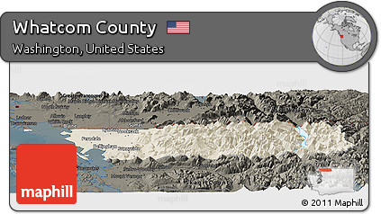 Shaded Relief Panoramic Map of Whatcom County, darken
