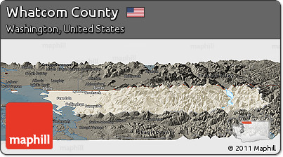 Shaded Relief Panoramic Map of Whatcom County, darken