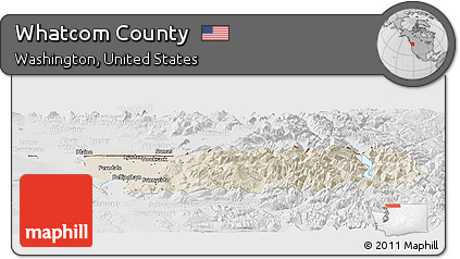 Shaded Relief Panoramic Map of Whatcom County, lighten, desaturated