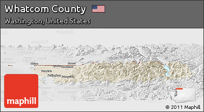 Shaded Relief Panoramic Map of Whatcom County, lighten, desaturated