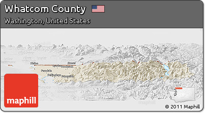 Shaded Relief Panoramic Map of Whatcom County, lighten, desaturated