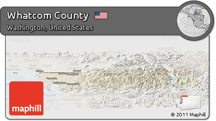 Shaded Relief Panoramic Map of Whatcom County, lighten