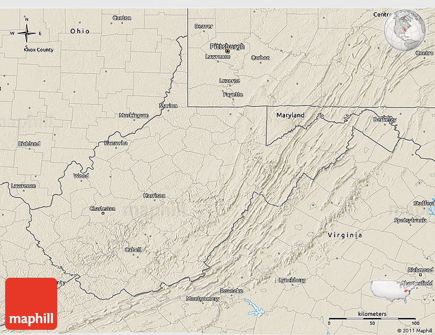 Shaded Relief 3D Map of West Virginia