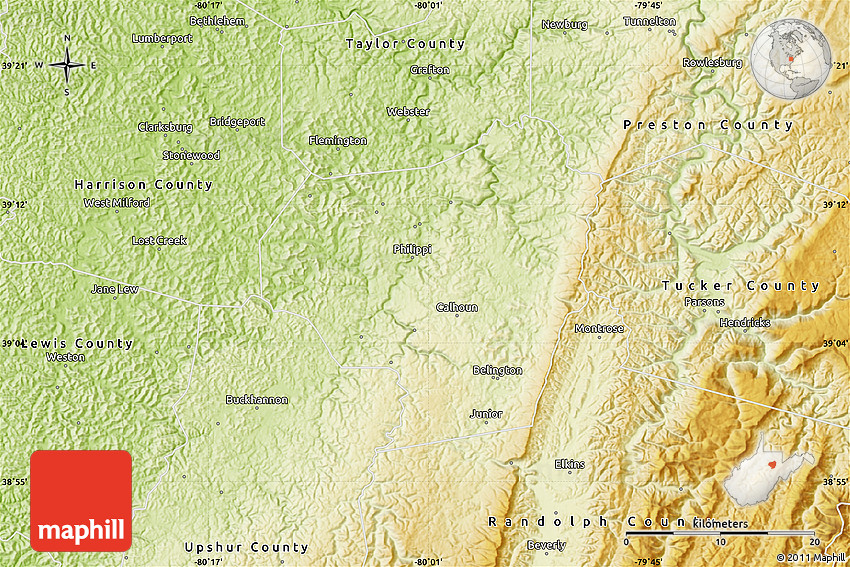 Physical Map of Barbour County