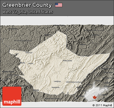 Shaded Relief 3D Map of Greenbrier County, darken