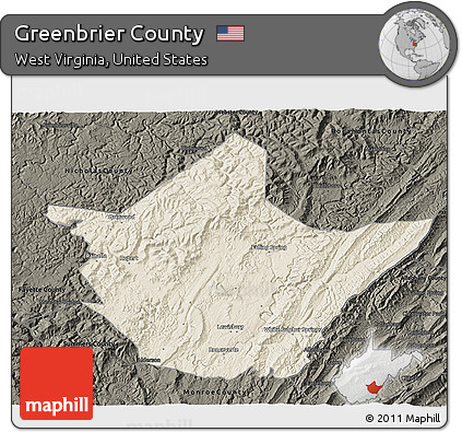 Shaded Relief 3D Map of Greenbrier County, darken