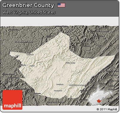 Shaded Relief 3D Map of Greenbrier County, darken
