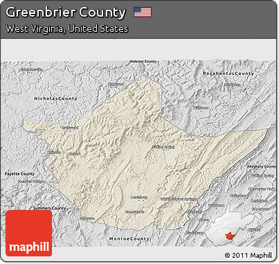 Shaded Relief 3D Map of Greenbrier County, desaturated