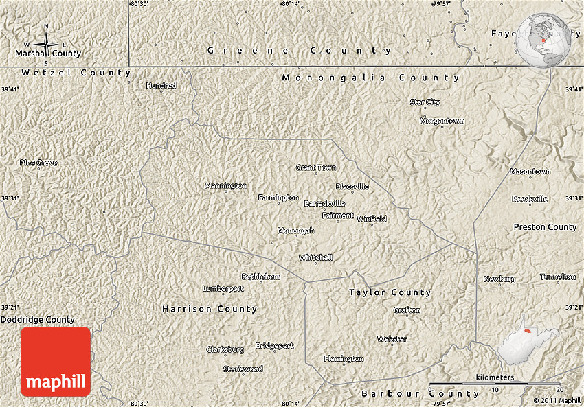 Shaded Relief Map of Marion County