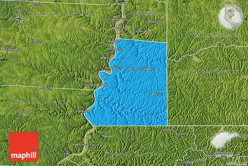 Political Map of Marshall County, satellite outside
