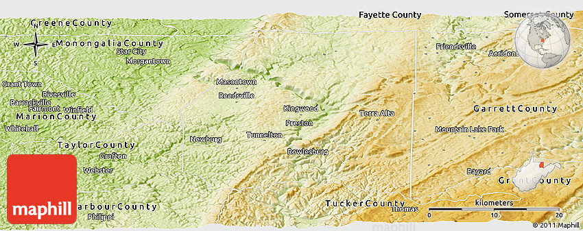 Physical Panoramic Map of Preston County
