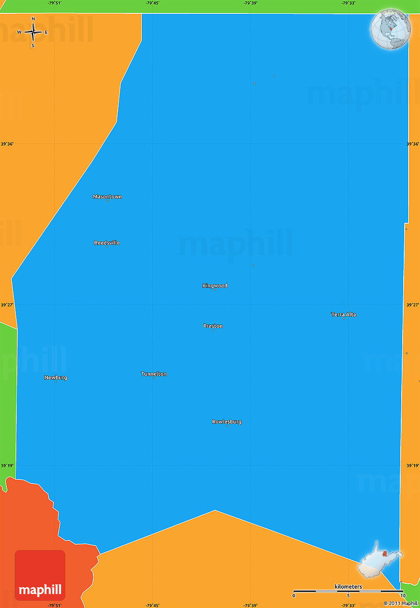 Political Simple Map of Preston County