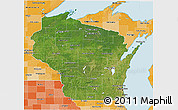 Satellite 3D Map of Wisconsin, political shades outside