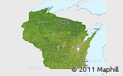 Satellite 3D Map of Wisconsin, single color outside