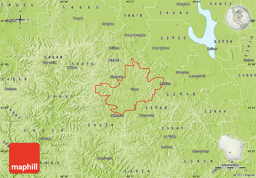 Physical Map of ZIP Code 53929