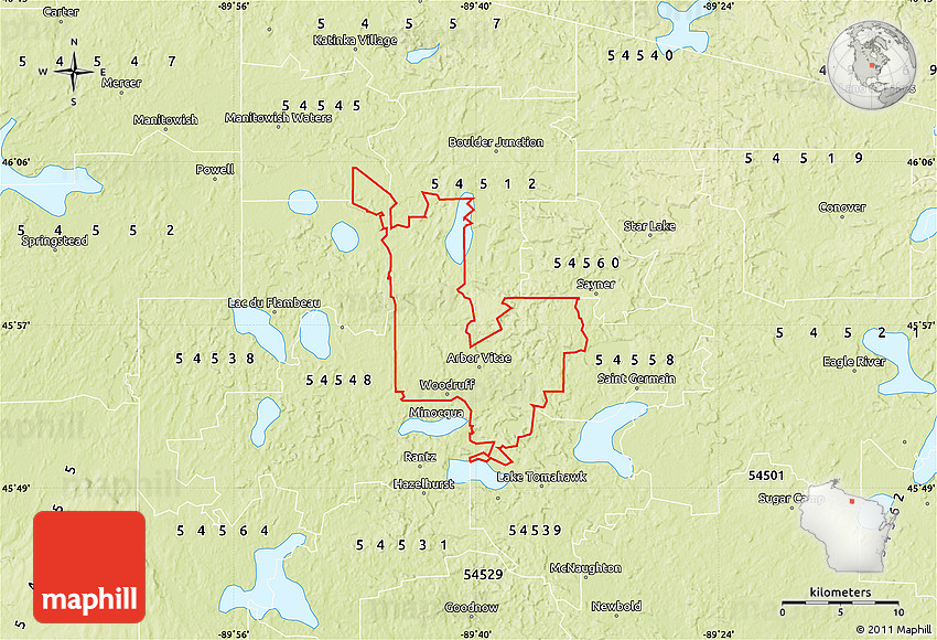 Physical Map of ZIP Code 54568