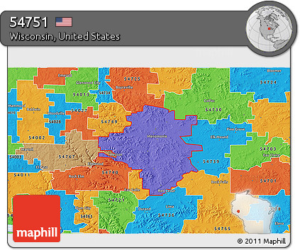 Political 3D Map of ZIP Code 54751