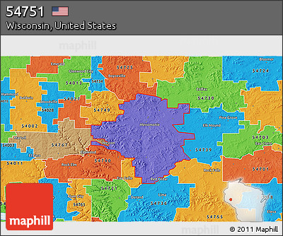 Political 3D Map of ZIP Code 54751