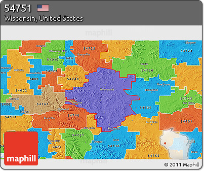 Political 3D Map of ZIP Code 54751