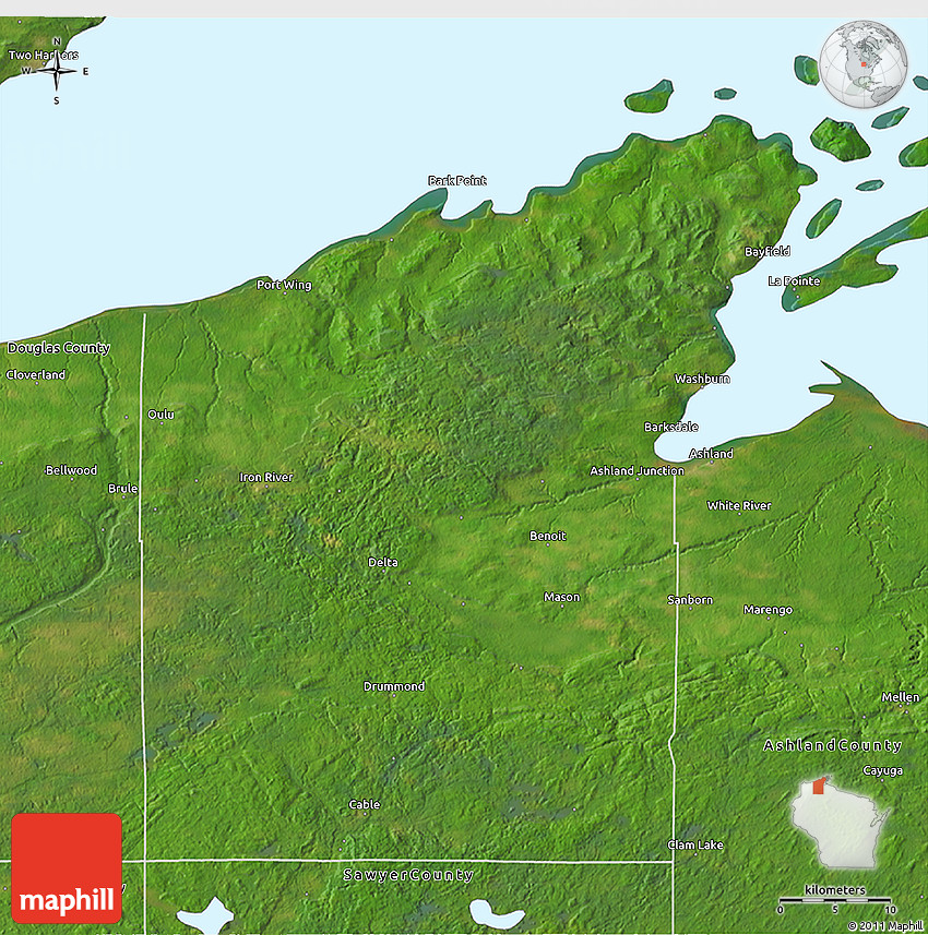 Satellite 3D Map of Bayfield County