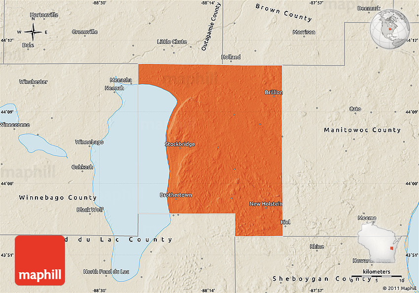 Political Map of Calumet County, shaded relief outside