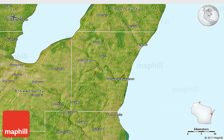 Satellite 3D Map of Kewaunee County