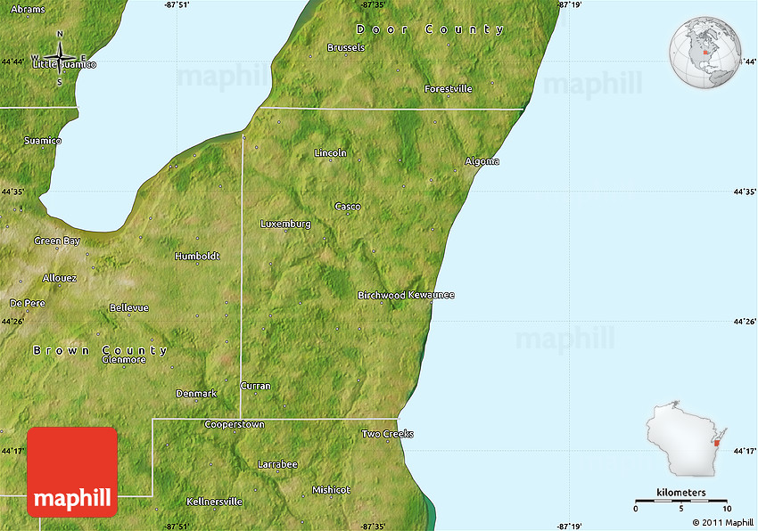 Satellite Map of Kewaunee County