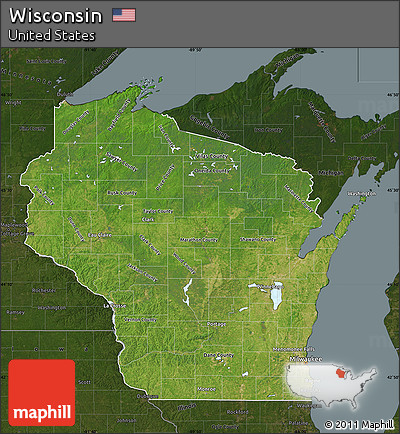 Satellite Map of Wisconsin, darken