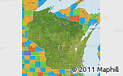 Satellite Map of Wisconsin, political outside