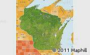 Satellite Map of Wisconsin, political shades outside