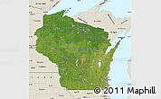 Satellite Map of Wisconsin, shaded relief outside