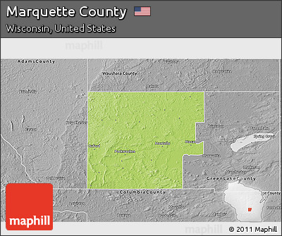 Physical 3D Map of Marquette County, desaturated