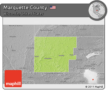 Physical 3D Map of Marquette County, desaturated