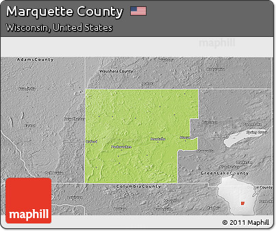 Physical 3D Map of Marquette County, desaturated