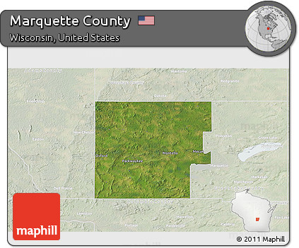 Satellite 3D Map of Marquette County, lighten