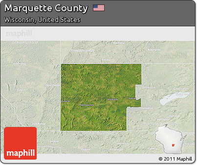 Satellite 3D Map of Marquette County, lighten