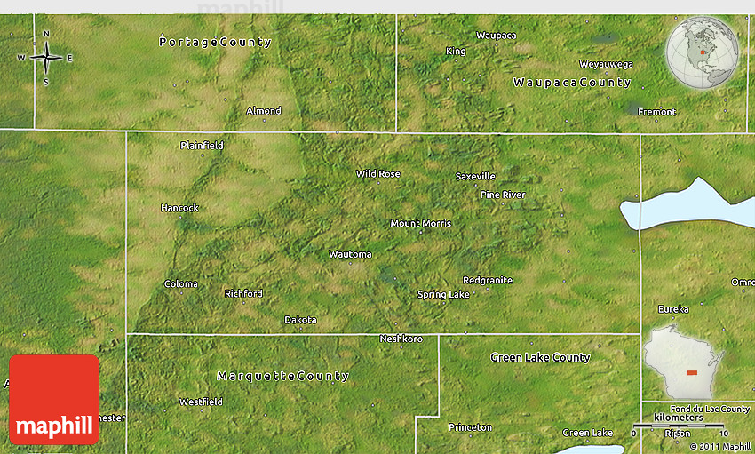 Satellite 3D Map of Waushara County