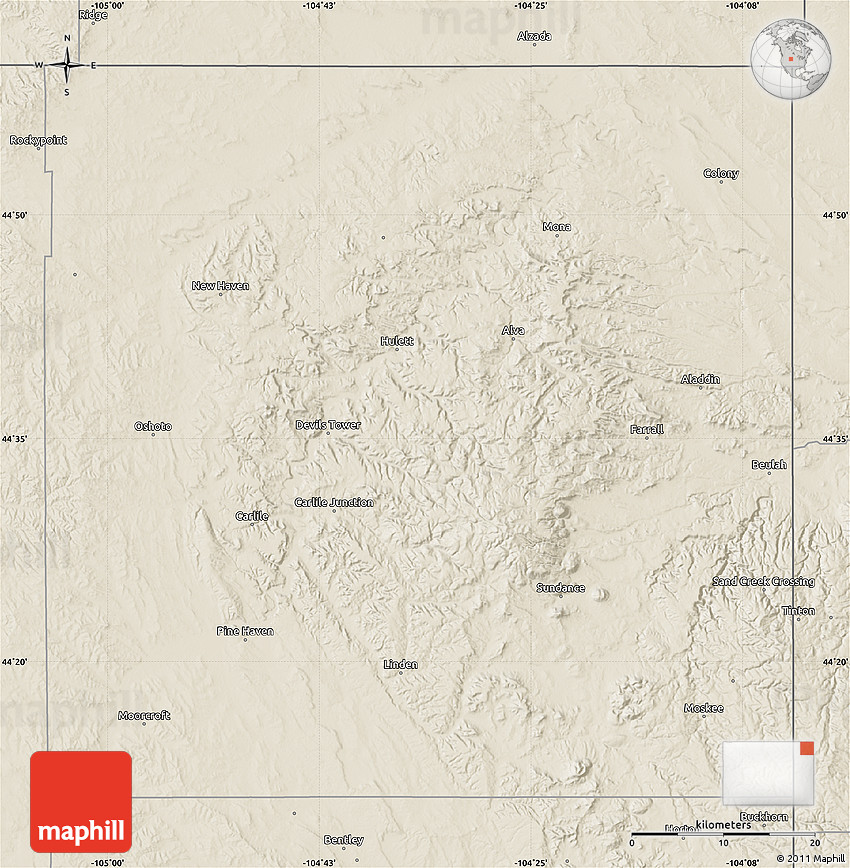 Shaded Relief Map of Crook County