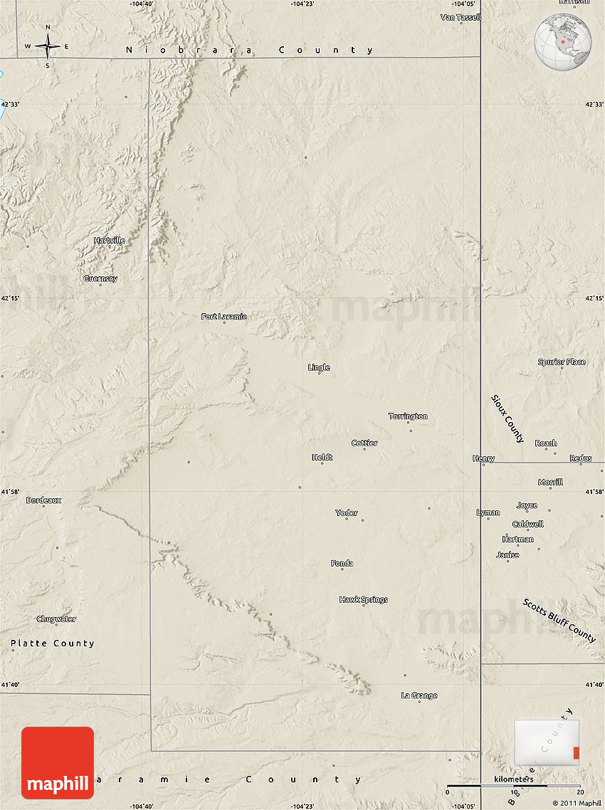 Shaded Relief Map of Goshen County