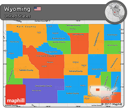 Political Simple Map of Wyoming, single color outside, borders and labels