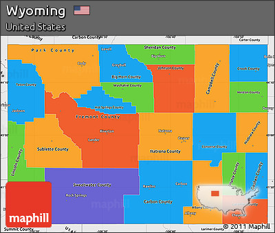 Political Simple Map of Wyoming, single color outside, borders and labels