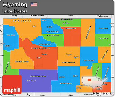 Political Simple Map of Wyoming, single color outside, borders and labels