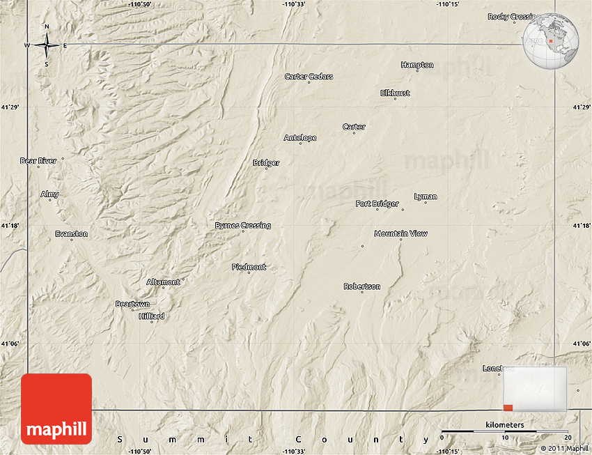 Shaded Relief Map of Uinta County